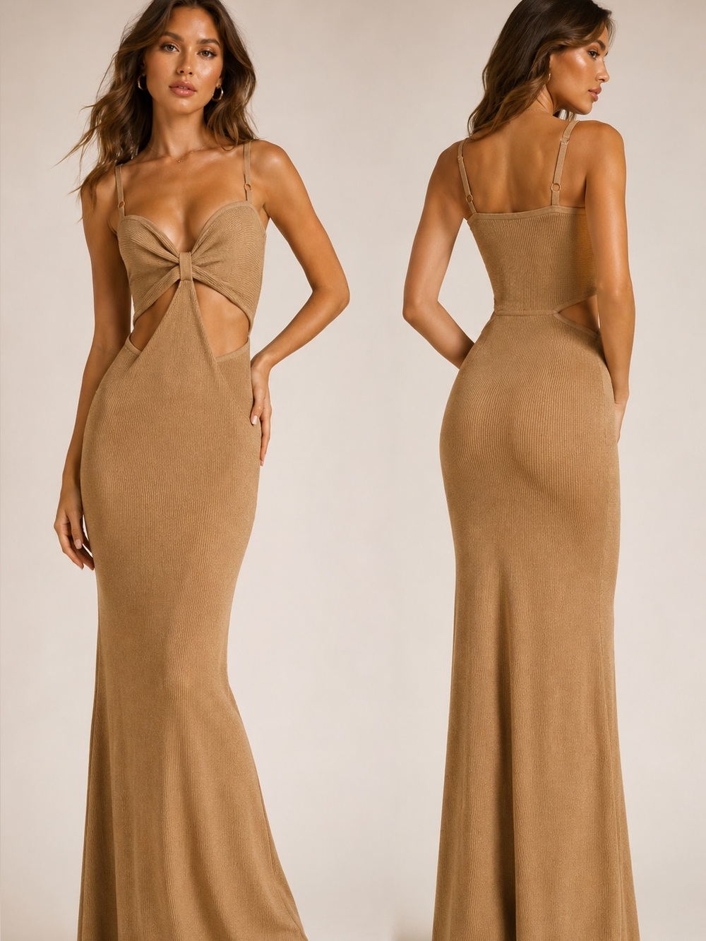 Knotted Cutout Maxi Dress in Camel